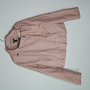 Revamped medium pink zip up leather jacket